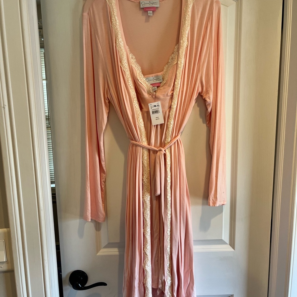 Jessica Simpson Nursing Nightgown with matching robe Lace-Trim Wrap Robe